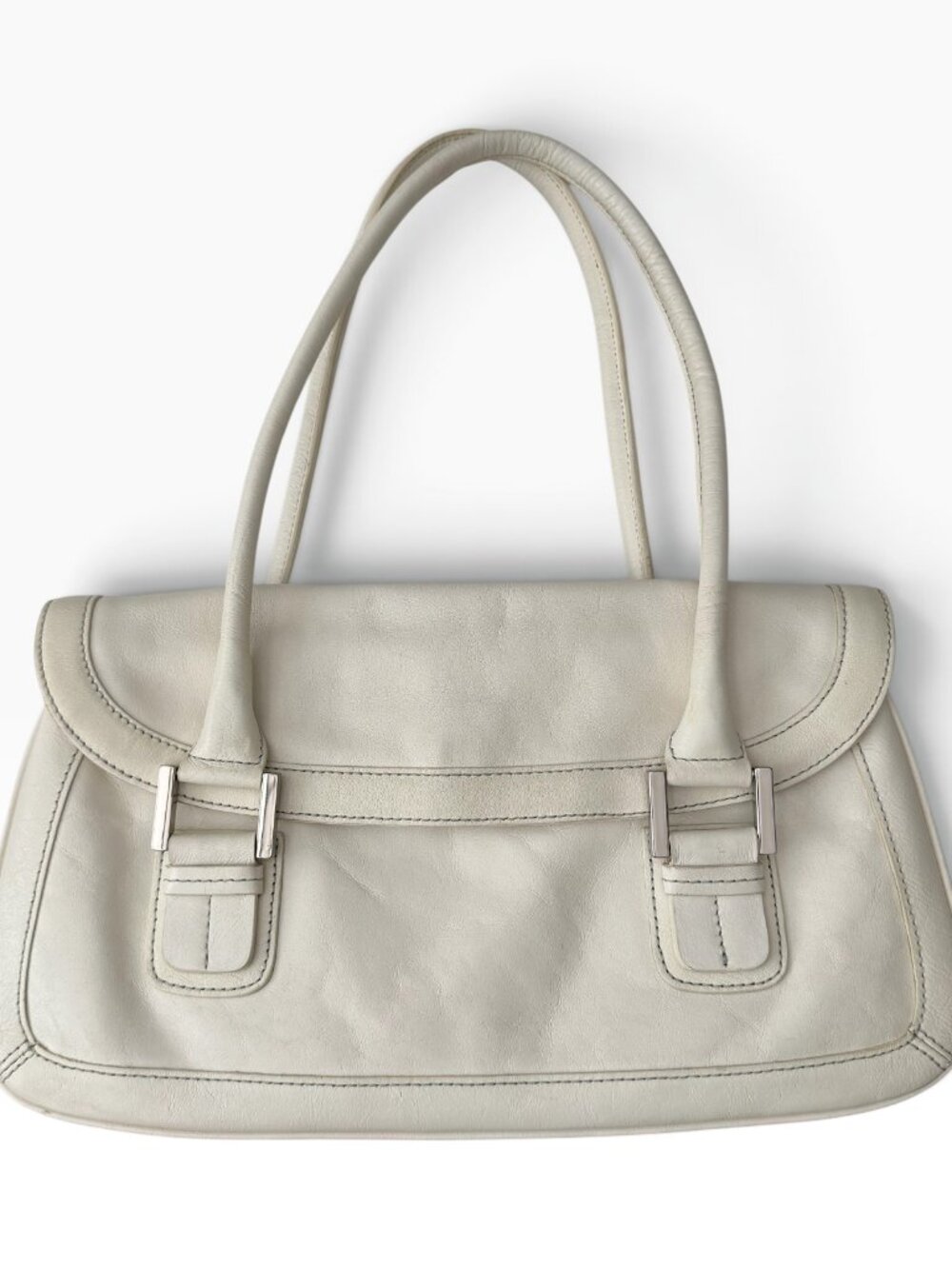 Nordstrom Genuine Leather Ivory Shoulder Bag Y2K Colorful Lining Handbag